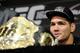 Chris Weidman speaks during the post fight news conference after his victory over Anderson Silva at a UFC 162 mixed martial arts middleweight championship bout Saturday, July 6, 2013, in Las Vegas. Weidman won with a second round TKO. (AP Photo/David Becker)
