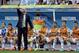 Argentina's head coach Alejandro Sabella yells out from his bench during the World Cup quarterfinal soccer match between Argentina and Belgium at the Estadio Nacional in Brasilia, Brazil, Saturday, July 5, 2014. (AP Photo/Kirsty Wigglesworth)