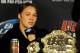 Feb 22, 2014; Las Vegas, NV, USA; UFC women's bantamweight champion Ronda Rousey answers questions from reporters after defending her title against Sara McMann in the first round of the main event of UFC 170 at Mandalay Bay. Mandatory Credit: Stephen R. Sylvanie-USA TODAY Sports