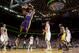 OAKLAND, CA - DECEMBER 22: Kobe Bryant #24 of the Los Angeles Lakers dunks the ball in against Klay Thompson #11 and David Lee #10 of the Golden State Warriors on December 22, 2012 at Oracle Arena in Oakland, California. NOTE TO USER: User expressly acknowledges and agrees that, by downloading and or using this photograph, user is consenting to the terms and conditions of Getty Images License Agreement. Mandatory Copyright Notice: Copyright 2012 NBAE (Photo by Rocky Widner/NBAE via Getty Images)
