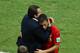 SALVADOR, BRAZIL - JULY 01: Head coach Marc Wilmots of Belgium hugs Eden Hazard as he exits the game during the 2014 FIFA World Cup Brazil Round of 16 match between Belgium and the United States at Arena Fonte Nova on July 1, 2014 in Salvador, Brazil. (Photo by Robert Cianflone/Getty Images)
