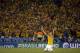 Brazil's David Luiz celebrates at the end of the World Cup quarterfinal soccer match between Brazil and Colombia at the Arena Castelao in Fortaleza, Brazil, Friday, July 4, 2014. Brazil won the match 2-1. (AP Photo/Felipe Dana)