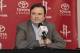 HOUSTON - JUNE 25: Daryl Morey (GM of the Houston Rockets) speaks during a press conference to announce Patrick Patterson after he was drafted by the Rockets at the Toyota Center on June 25, 2010 in Houston, Texas. NOTE TO USER: User expressly acknowledges and agrees that, by downloading and/or using this photograph, User is consenting to the terms and conditions of the Getty Images License Agreement. Mandatory Copyright Notice: Copyright 2010 NBAE (Photo by Bill Baptist/NBAE via Getty Images)