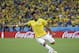 Brazil's Hulk kicks a cross during the World Cup quarterfinal soccer match between Brazil and Colombia at the Arena Castelao in Fortaleza, Brazil, Friday, July 4, 2014. (AP Photo/Hassan Ammar)