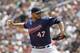 Minnesota Twins starting pitcher Ricky Nolasco delivers to the New York Yankees during the second inning of a baseball game in Minneapolis, Sunday, July 6, 2014. (AP Photo/Ann Heisenfelt)