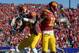 Dec 21, 2013; Las Vegas, NV, USA; Southern California Trojans receiver Nelson Agholor (15) celebrates with tailback Javorius Allen (37) after scoring on a 40-yard touchdown reception against the Fresno State Bulldogs in the Las Vegas Bowl at Sam Boyd Stadium. Mandatory Credit: Kirby Lee-USA TODAY Sports