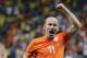 Netherlands' Arjen Robben punches the air after the Netherlands defeated Costa Rica 4-3 in a penalty shootout after a 0-0 tie during the World Cup quarterfinal soccer match at the Arena Fonte Nova in Salvador, Brazil, Saturday, July 5, 2014. (AP Photo/Wong Maye-E)