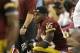 Washington Redskins wide receiver Leonard Hankerson (85) sits on the bench during the second half of an NFL football game against the Dallas Cowboys Sunday, Oct. 13, 2013, in Arlington, Texas. (AP Photo/LM Otero)
