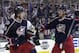 Columbus Blue Jackets' Ryan Johansen, left, celebrates his goal against the Pittsburgh Penguins with teammate Artem Anisimov, of Russia, during the second period of Game 4 of a first-round NHL hockey playoff series on Wednesday, April 23, 2014, in Columbus, Ohio. (AP Photo/Jay LaPrete)