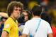 BELO HORIZONTE, BRAZIL - JULY 08: David Luiz of Brazil is consoled after a 7-1 defeat to Germany during the 2014 FIFA World Cup Brazil Semi Final match between Brazil and Germany at Estadio Mineirao on July 8, 2014 in Belo Horizonte, Brazil. (Photo by Buda Mendes/Getty Images)