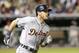 Detroit Tigers' Ian Kinsler runs the bases after hitting a solo home run off Cleveland Indians starting pitcher Trevor Bauer in the seventh inning of a baseball game, Saturday, June 21, 2014, in Cleveland. (AP Photo/Tony Dejak)