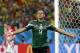 Mexico's Javier Hernandez celebrates after scoring his teams third goal during the group A World Cup soccer match between Croatia and Mexico at the Arena Pernambuco in Recife, Brazil, Monday, June 23, 2014. (AP Photo/Ricardo Mazalan)
