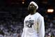 Jun 12, 2014; Miami, FL, USA; Miami Heat forward LeBron James reacts prior to game four of the 2014 NBA Finals against the San Antonio Spurs at American Airlines Arena. Mandatory Credit: Bob Donnan-USA TODAY Sports