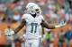 Miami Dolphins wide receiver Mike Wallace (11) after the New York Jets were called for a penalty during the second quarter of an NFL football game Sunday, Dec. 29, 2013, in Miami Gardens, Fla. (AP Photo/Lynne Sladky)