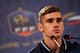 France's Antoine Griezmann attends a press conference in the Teatro Pedro II in Ribeirao Preto, Brazil, Monday, June 16, 2014. France will play in group E of the Brazil 2104 soccer World Cup. (AP Photo/David Vincent)