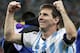 Argentina's Lionel Messi pumps his fists after Argentina defeated the Netherlands 4-2 in a penalty shootout after a 0-0 tie after extra time to advance to the finals after the World Cup semifinal soccer match between the Netherlands and Argentina at the Itaquerao Stadium in Sao Paulo Brazil, Wednesday, July 9, 2014. (AP Photo/Victor R. Caivano)