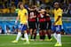 BELO HORIZONTE, BRAZIL - JULY 08: David Luiz and Maicon of Brazil look dejected after allowing Germany's fifth goal during the 2014 FIFA World Cup Brazil Semi Final match between Brazil and Germany at Estadio Mineirao on July 8, 2014 in Belo Horizonte, Brazil. (Photo by Robert Cianflone/Getty Images)