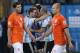 Argentina players celebrate after winning a shootout at the end of the World Cup semifinal soccer match between the Netherlands and Argentina at the Itaquerao Stadium in Sao Paulo Brazil, Wednesday, July 9, 2014. Argentina won 4-2 on penalties after the match ended 0-0 after extra time. (AP Photo/Manu Fernandez)