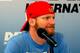 Dale Earnhardt Jr. listens to a media question at Daytona International Speedway.