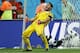 Argentina's goalkeeper Sergio Romero celebrates after he saved shot by Netherlands' Wesley Sneijder from the spot during the World Cup semifinal soccer match between the Netherlands and Argentina at the Itaquerao Stadium in Sao Paulo, Brazil, Wednesday, July 9, 2014. Argentina beat the Netherlands 4-2 in a penalty shootout to reach the World Cup final. (AP Photo/Frank Augstein)