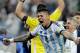 Argentina's Marcos Rojo celebrates after Argentina defeated the Netherlands 4-2 in a penalty shootout after a 0-0 tie after extra time to advance to the finals during the World Cup semifinal soccer match between the Netherlands and Argentina at the Itaquerao Stadium in Sao Paulo Brazil, Wednesday, July 9, 2014. (AP Photo/Victor R. Caivano)