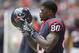 Houston Texans wide receiver Andre Johnson (80) walks the sidelines during the first quarter of an NFL football game against the Denver Broncos, Sunday, Dec. 22, 2013, in Houston. (AP Photo/Patric Schneider)