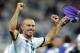 Argentina's Javier Mascherano celebrates after Argentina defeated the Netherlands 4-2 in a penalty shootout after a 0-0 tie after extra time to advance to the finals during the World Cup semifinal soccer match between the Netherlands and Argentina at the Itaquerao Stadium in Sao Paulo Brazil, Wednesday, July 9, 2014. (AP Photo/Victor R. Caivano)