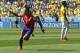 Chile's Alexis Sanchez celebrates after scoring his side's first goal during the World Cup round of 16 soccer match between Brazil and Chile at the Mineirao Stadium in Belo Horizonte, Brazil, Saturday, June 28, 2014. (AP Photo/Manu Fernandez)