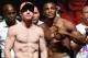 LAS VEGAS, NV - JULY 11: Boxers Canelo Alvarez (L) and Erislandy Lara pose during their official weigh-in at the MGM Grand Garden Arena on July 11, 2014 in Las Vegas, Nevada. The two will meet in a non-title bout on July 12. (Photo by Ethan Miller/Getty Images)