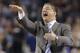 Kentucky head coach John Calipari reacts during the first half of an NCAA Final Four tournament college basketball semifinal game against Wisconsin Saturday, April 5, 2014, in Arlington, Texas. (AP Photo/Eric Gay)
