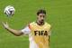 German national soccer player Sami Khedira joggles a ball during an official training session one day before the World Cup semifinal soccer match between Brazil and Germany at the Mineirao Stadium in Belo Horizonte, Brazil, Monday, July 7, 2014. (AP Photo/Matthias Schrader)