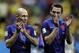 Netherlands' Arjen Robben, left and Stefan de Vrij applaud their supporters after their 3-0 victory over Brazil during the World Cup third-place soccer match between Brazil and the Netherlands at the Estadio Nacional in Brasilia, Brazil, Saturday, July 12, 2014. (AP Photo/Natacha Pisarenko)