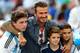 RIO DE JANEIRO, BRAZIL - JULY 13: Former England international David Beckham and sons Brooklyn Beckham (L), Cruz Beckham (2nd R) and Romeo Beckham (R) prior to the 2014 FIFA World Cup Brazil Final match between Germany and Argentina at Maracana on July 13, 2014 in Rio de Janeiro, Brazil. (Photo by Michael Steele/Getty Images)