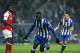 FC Porto's Jackson Martinez, from Colombia, center, celebrates with Hector Herrera from Mexico, rear, after scoring the opening goal against Sporting Braga in a Portuguese League soccer match at the Dragao Stadium in Porto, Portugal, Saturday, Dec. 7, 2013. (AP Photo/Paulo Duarte)