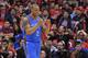 Oklahoma City Thunder forward Caron Butler celebrates after scoring in the second half of Game 3 of the Western Conference semifinal NBA basketball playoff series against the Los Angeles Clippers, Friday, May 9, 2014, in Los Angeles. The Thunder won 118-112. (AP Photo/Mark J. Terrill)