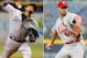 This combination made from file photos shows Seattle Mariners starting pitcher Felix Hernandez, left, and St. Louis Cardinals starting pitcher Adam Wainwright. Hernandez will start Tuesday night's All-Star game for the American League and Wainwright will open for the National League. (AP Photo)