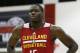 Cleveland Cavaliers' Anthony Bennett reacts after a play against the Milwaukee Bucks in an NBA summer league basketball game Friday, July 11, 2014, in Las Vegas. (AP Photo/John Locher)