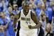 Dallas Mavericks' DeJuan Blair (45) celebrates scoring against the San Antonio Spurs in the second half of Game 4 of an NBA basketball first-round playoff series, Monday, April 28, 2014, in Dallas. The Spurs won 93-89. (AP Photo/Tony Gutierrez)