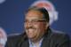 Stan Van Gundy addresses the media after being introduced as the Detroit Pistons newest head coach and president of basketball operations at the Palace in Auburn Hills, Mich., Thursday, May 15, 2014. (AP Photo/Carlos Osorio)