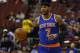 New York Knicks' Carmelo Anthony in action during an NBA basketball game against the Philadelphia 76ers, Friday, March 21, 2014, in Philadelphia. (AP Photo/Matt Slocum)
