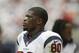 Houston Texans' Andre Johnson (80) stands on the side lines during the third quarter of an NFL football game against the Tennessee Titans, Sunday, Sept. 15, 2013, in Houston. (AP Photo/Patric Schneider)