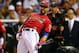 MINNEAPOLIS, MN - JULY 14: American League All-Star Jose Bautista #19 of the Toronto Blue Jays reacts during the Gillette Home Run Derby at Target Field on July 14, 2014 in Minneapolis, Minnesota. (Photo by Elsa/Getty Images)