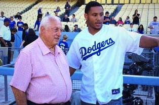 Malcolm Smith Throws First Pitch for Los Angeles Dodgers...
