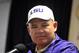 TAMPA, FL - JANUARY 1: Head coach Les Miles of the LSU Tigers talks to the media after a 21-14 victory against the Iowa Hawkeyes January 1, 2014 in the Outback Bowl at Raymond James Stadium in Tampa, Florida. (Photo by Al Messerschmidt/Getty Images)