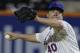 New York Mets pitcher Bartolo Colon (40) delivers against the Atlanta Braves in the sixth inning of a baseball game, Thursday, July 10, 2014, in New York. (AP Photo/Julie Jacobson)