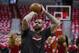 Chicago Bulls forward Carlos Boozer warms up before Game 3 of an opening-round NBA basketball playoff series against the Washington Wizards, Friday, April 25, 2014, in Washington. (AP Photo/Alex Brandon)