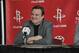 HOUSTON, TX - OCTOBER 29: General Manager Daryl Morey of the Houston Rockets speaks to the media as James Harden is introduced to the media on October 29, 2012 at Toyota Center in Houston, Texas. NOTE TO USER: User expressly acknowledges and agrees that, by downloading and/or using this photograph, user is consenting to the terms and conditions of the Getty Images License Agreement. Mandatory Copyright Notice: Copyright 2012 NBAE (Photo by Bill Baptist/NBAE via Getty Images)