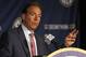 Alabama coach Nick Saban speaks to the media at the Southeastern Conference NCAA college football media days Thursday, July 17, 2014, in Hoover, Ala. (AP Photo/Butch Dill)