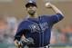 Tampa Bay Rays starting pitcher David Price throws during the first inning of a baseball game against the Detroit Tigers in Detroit, Sunday, July 6, 2014. (AP Photo/Carlos Osorio)