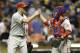 MILWAUKEE, WI - JULY 08: Jonathan Papelbon #58 of the Philadelphia Phillies celebrates with Koyie Hill #47 after the 9-7 win over the Milwaukee Brewers at Miller Park on July 08, 2014 in Milwaukee, Wisconsin. (Photo by Mike McGinnis/Getty Images)